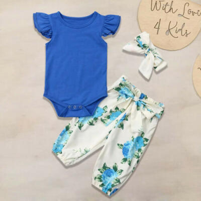 

Newborn Baby Girl Clothes Outfits Set Short Sleeve Romper Floral Pants Trousers