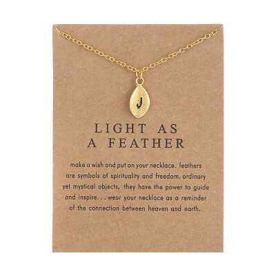 

New Arrived Leaves Light As A Feather Personality 26 English Letters Alphabet Necklace Alloy Pendant