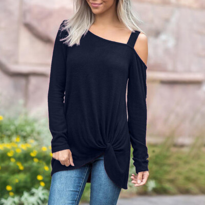 

Tailored Womens Autumn And Winter Long Sleeve Solid Color Off-Shoulder T-Shirt Blouse