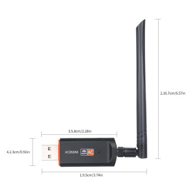 

Dual Band USB Adapter 1200M 24G5G USB30 External Wireless Network Card WiFi Receiver