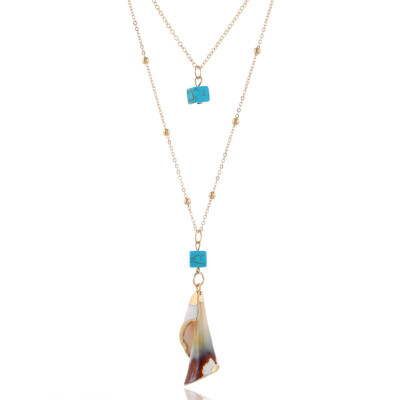 

Multi Layered Turquoise Natural Beach Conch Pendent Necklace For Summer