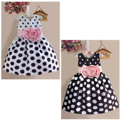 

2015 Hot Baby Kids Girls Party Wedding Polka Dot Flower Gown Formal Dress 2-7Y