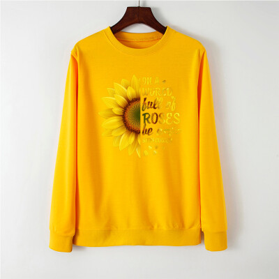 

Tailored Women Long Sleeve Sunflower Print Loose Sweatshirt Automn&Winter Blouse