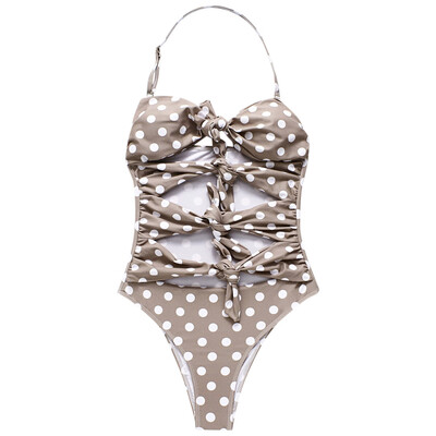

Spaghetti Strap Swimsuit Wave Point Bowknot High Waist Bathing Suit