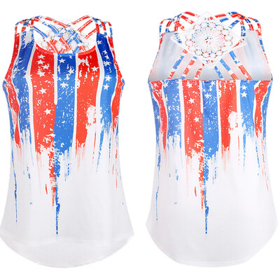

Starmoon Women Stripe America Flag Printed Sleeveless Tank Up Blouse
