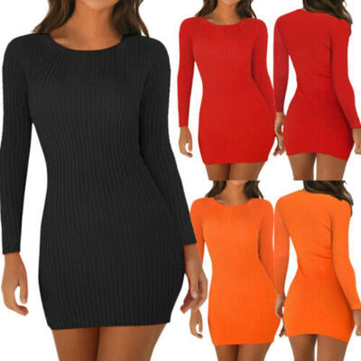 

WOMENS LADIES GIRLS LONG SLEEVE MIDI DRESS STRETCH BODYCONPLAIN JERSEY