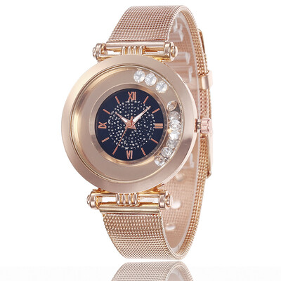 

Metal mesh with starry ladies watch sandpaper dial Roman numerals simple quartz watch