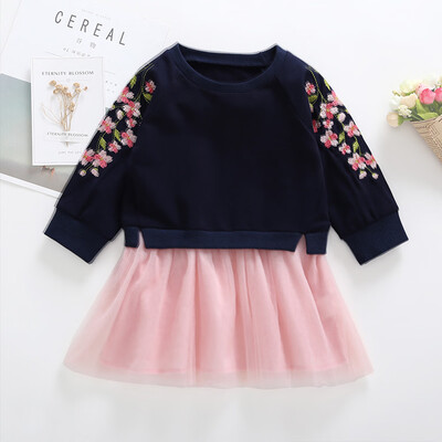 

Toddler Baby Kids Girls Cherry Blossoms Embroidery Splicing Dresses
