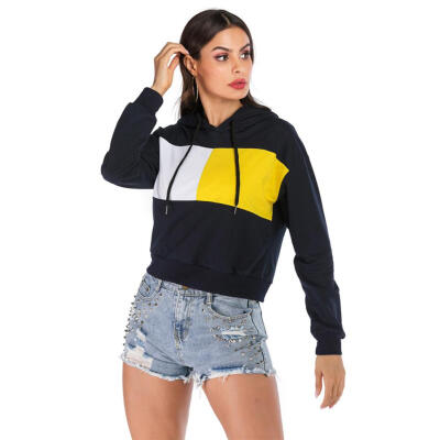 

Hit Color Sweatshirt Long Sleeve Hooded Tops Women Thin Pullover Hoodie