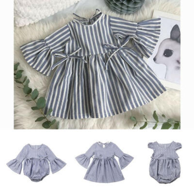 

Kid Baby Girl Sister Striped Matching Clothes Party Dress Romper Playsuit Outfit