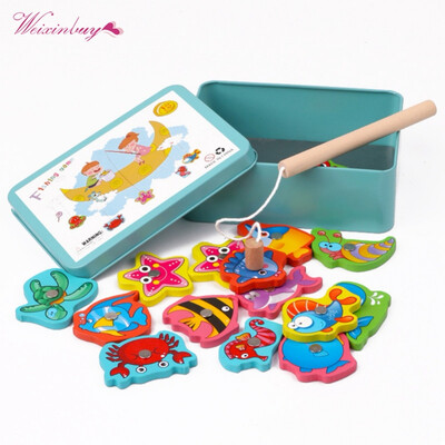 

Baby Educational Toy Iron Box Fishing Wooden Game Set Congnition Toys Set Kids Gifts