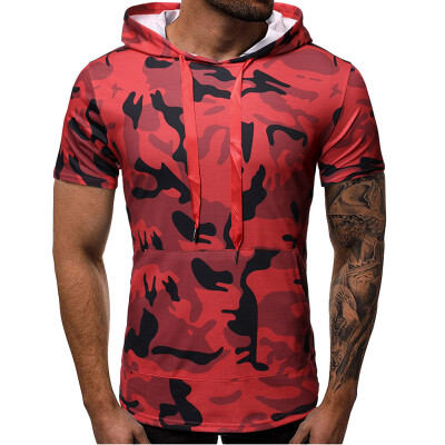 

Toponeto Mens Summer Hooded Zipper Camouflage Loose Short Sleeve T-shirt Top Blouse