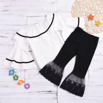 

Toddler Baby Kids Girl Cotton Tops Lace Bell-Bottom Trousers Clothes Outfits