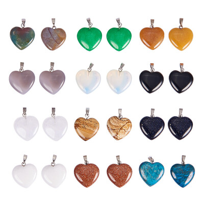 

PH PANDAHALL 1 Box Heart Natural Gemstone Pendant Sets with Platinum Tone