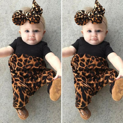 

Newborn Baby Girl Leopard print Clothes Romper Bodysuit Jumpsuit Headband Outfit