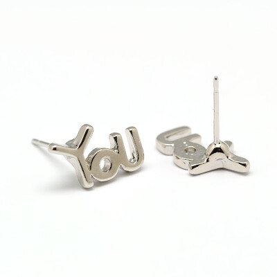 

Alloy Ear Studs Word "You" Platinum 13x8x2mm Pin 08mm