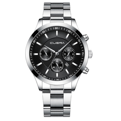 

Gobestart CUENA Mens Business Steel Belt Watch Three Eyes Six-Piece Calendar Quartz Watch