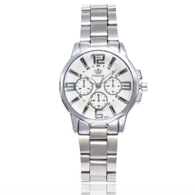 

New hot ladies three-eye alloy steel belt watch simple scale quartz watch
