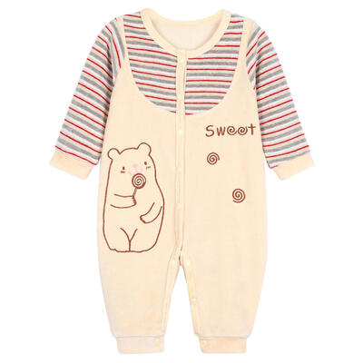 

Cute Bear Stripe Button Up Baby Rompers Fashion O-Neck Cotton Jumpsuit