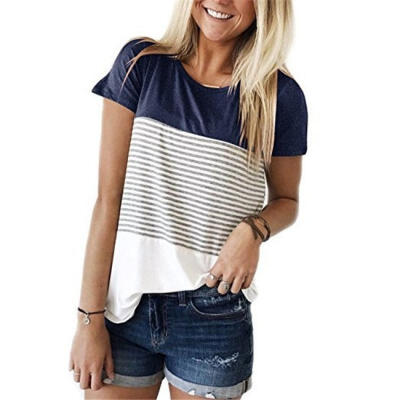 

2018 Fashion Women´s Summer Loose Top Stripe Blouse Ladies Casual Tops T-Shirt Tee