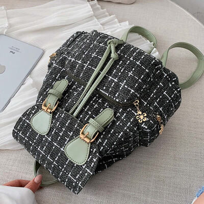 

Bucket plaid double shoulder bag 2019 new female bag Korean version of the girl large capacity handheld single shoulder oblique sa