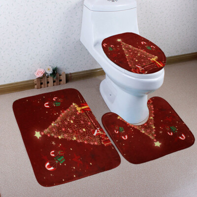 

Tailored 3PCS Christmas Bathroom Non-Slip Pedestal Rug Lid Toilet Cover Bath Mat Set