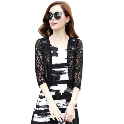 

Women Ladies Lace Cardigan Summer Sunproof Blouse Outwear Female Hollow Out Casual Blouses Kimono Short Tops Plus Size 3XL