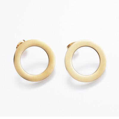 

304 Stainless Steel Ear Studs Flat Round Golden 21x15mm Pin 08mm