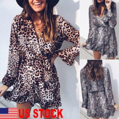 

Fashion Women Leopard Snakeskin Loose Evening Party Cocktail Beach Mini Dress