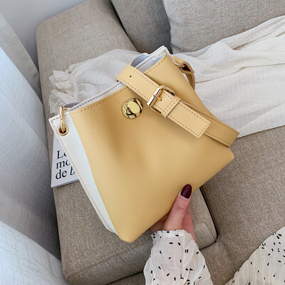 

Summer new texture bag handbag 2019 new color matching fashion wild large capacity single shoulder slung bucket bag