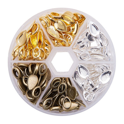 

PH PANDAHALL 1 Box Leaf Shape Tibetan Style Glue-on Flat Pad Bails Pendant Cabochon