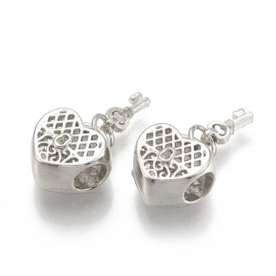 

Alloy European Dangle Beads Large Hole Pendants Heart with Key Platinum 225mm Hole 4mm 85x35mm