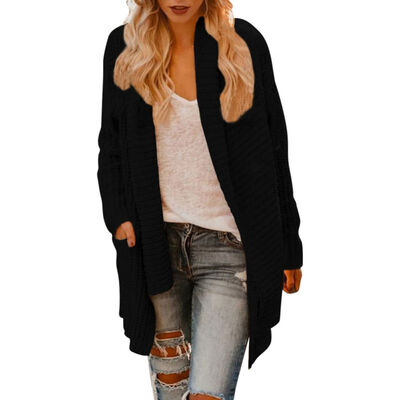

Women Stylish Concise Casual All-match Solid Color Long Sleeve Elegant Keep Warm Knitting Cardigan Coats