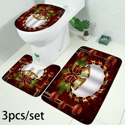 

34pcs Christmas Printing Bathroom Shower Curtain Toilet Waterproof Cover Mat