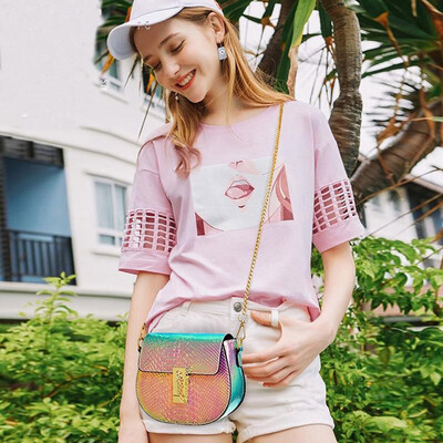 

New Fashion Women Glossy Leather Messenger Bags Shoulder Bags Mini Flag Bag Crossbody Chain Tote Bag Pink