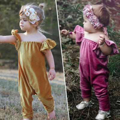 

Newborn Baby Girls Ruffle Velvet Off Shoulder Romper Jumpsuit Outfits Clothes UK