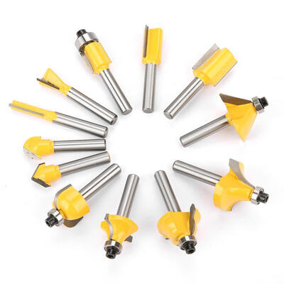 

Greensen 12pcs Carbon Steel Yellow Woodworking Milling 14" Shank Slotting Router Bit