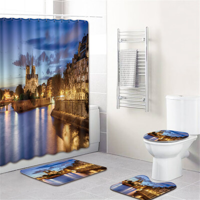 

〖Follure〗Waterproof Bathroom Shower Curtain Set Non-Slip Rug Toilet Lid Cover Bath Mat