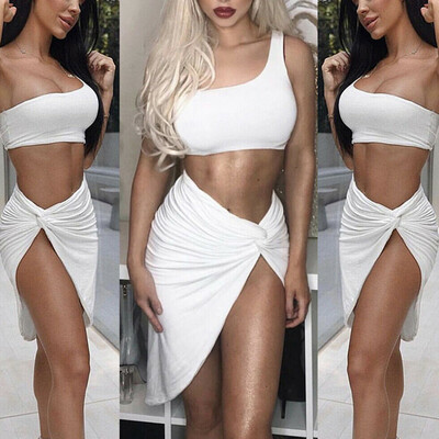 

Womens Skirt Crop Top 2 Piece Set Tank Top&Skirt Dress Ladies Bandage Bodycon Party Clubwear