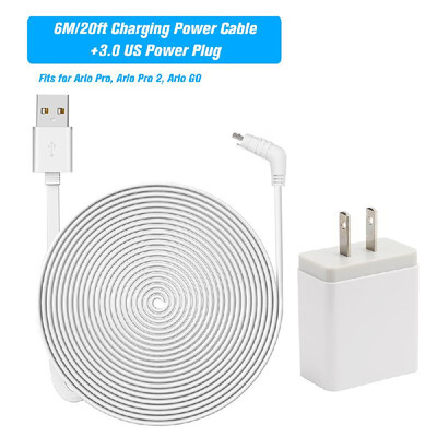 

6M20ft Charging Power Cable Fits for Arlo Pro Arlo Pro 2 Arlo GO Weatherproof IndoorOutdoor Flat Cable Aluminium Alloy Micro U