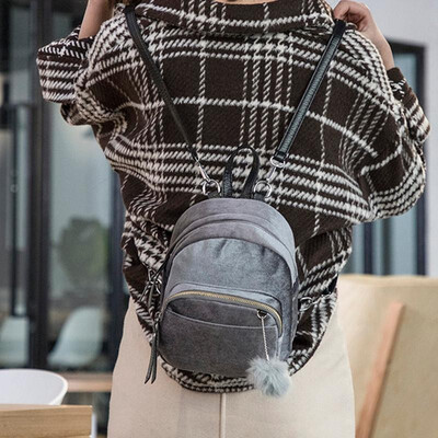 

New Women Velvet Backpack High Quality Retrol Ladies Girls Bagpack Travel Bag All-Match Schoolbag Black