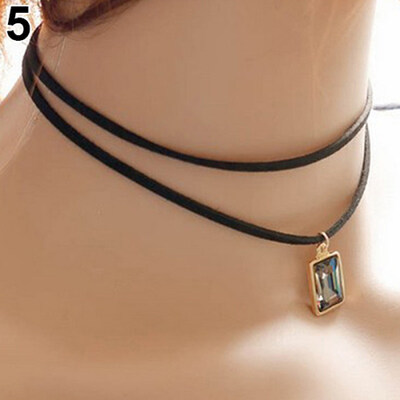 

Womens Vintage Choker Square Rhinestone Pendant Short Chain Necklace Jewelry