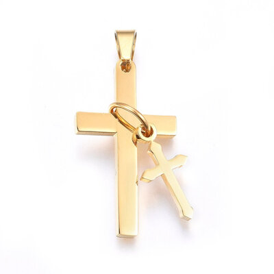 

304 Stainless Steel Pendants Cross Golden 32x18x9mm Hole 8x4mm