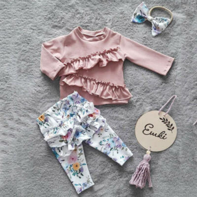 

3PCS Toddler Kids Baby Girls Ruffle Tops Floral Pants Autumn Outfits Clothes AU