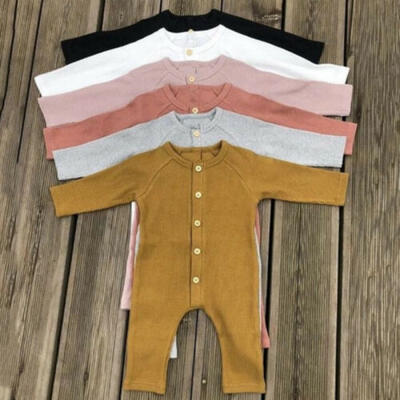 

UK STOCK Newborn Baby Girl Boy Long Sleeve Solid Romper Jumpsuit Outfits Clothes