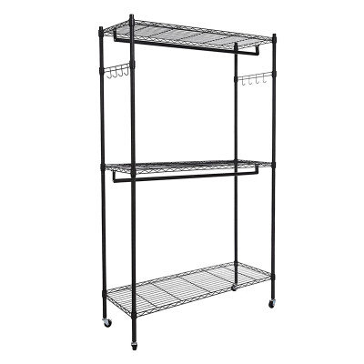 

Double Rod Closet 2 Shelves Wire Clothing Rolling Rack