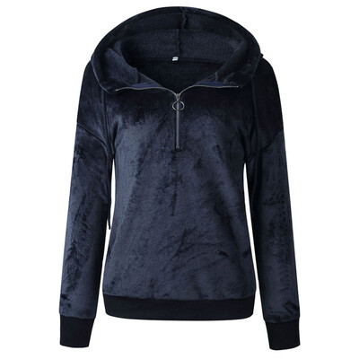 

Fashion Casual Pullover Hoodies Autumn Winter Solid Color Plush Loose Long Sleeves Female Pullover Sweatshirt