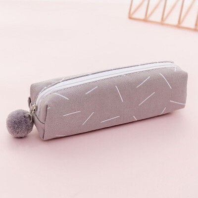 

Plush Ball Canvas Pen Bag Simple Multifunction Pencil Bag Student Stationery Bag Portable Makeup Case