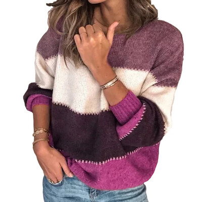 

Tiffley Time Womens Color Block Striped Crew Neck Long Sleeve Knit Sweater