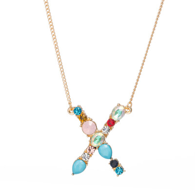 

A-Z Capital Letter Pendant Colorful Rhinestone Inlaid Women Necklace Jewelry